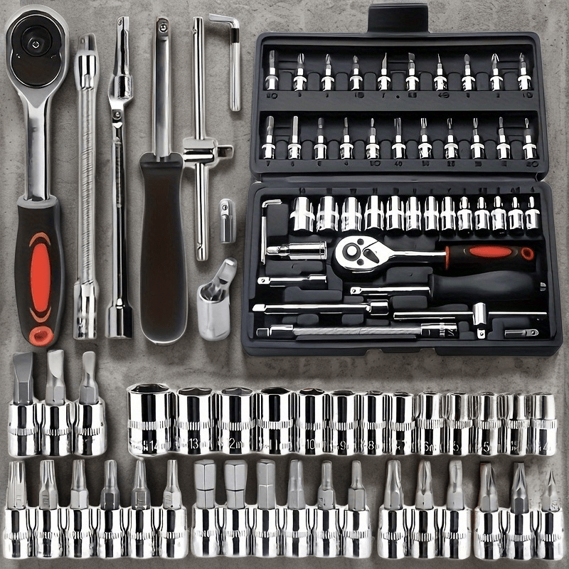 Workshop Tools Kit - 46Pcs Automotive Tool Set, Carbon Steel