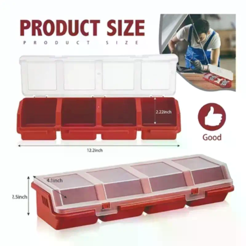 Tool Chest Cabinet - Screw Organizer Box Plastic 4 Compartments