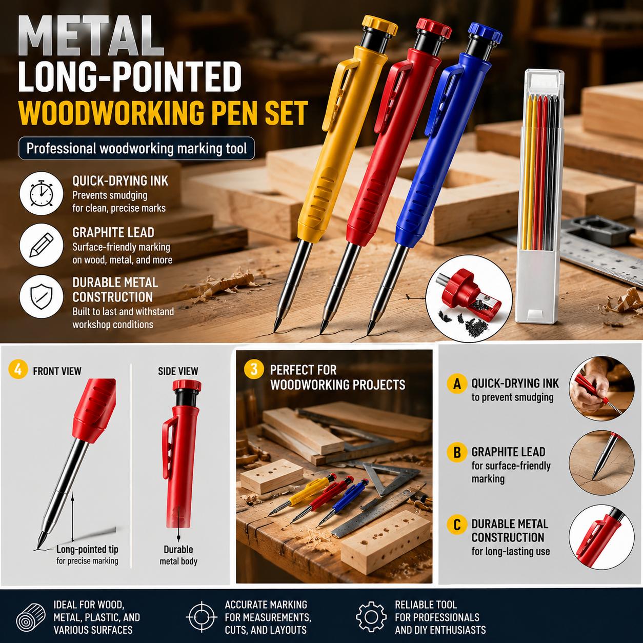 Metal Long Tip Woodworking Pen - Marking Tools In Workshop ulasan dan harga